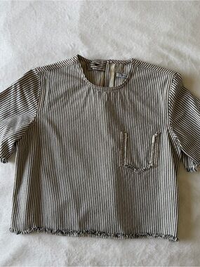 T by Alexander Wang Striped Raw-Hem Boxy Tee in size 2